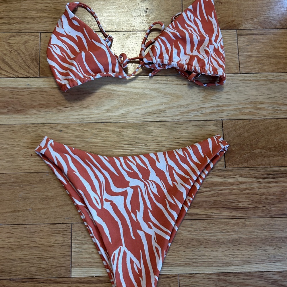 Skatie Orange and White Zebra Bikini
